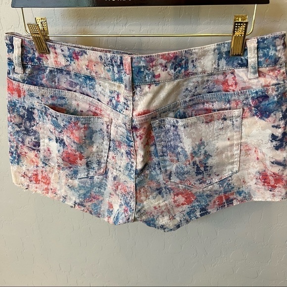 🔴 Top Shop Moto colorful distressed velvet jean shorts, button fly size 28/29(M) - Picture 3 of 13